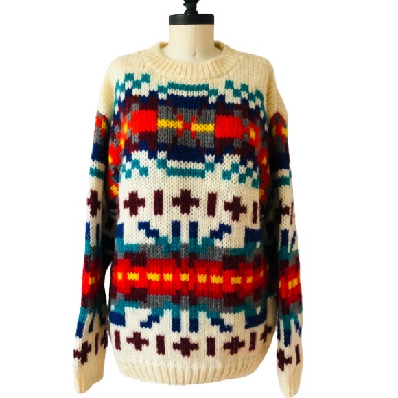 Vintage Hand Knit Wool Blend Technicolor Sweater - Picture 4 of 11